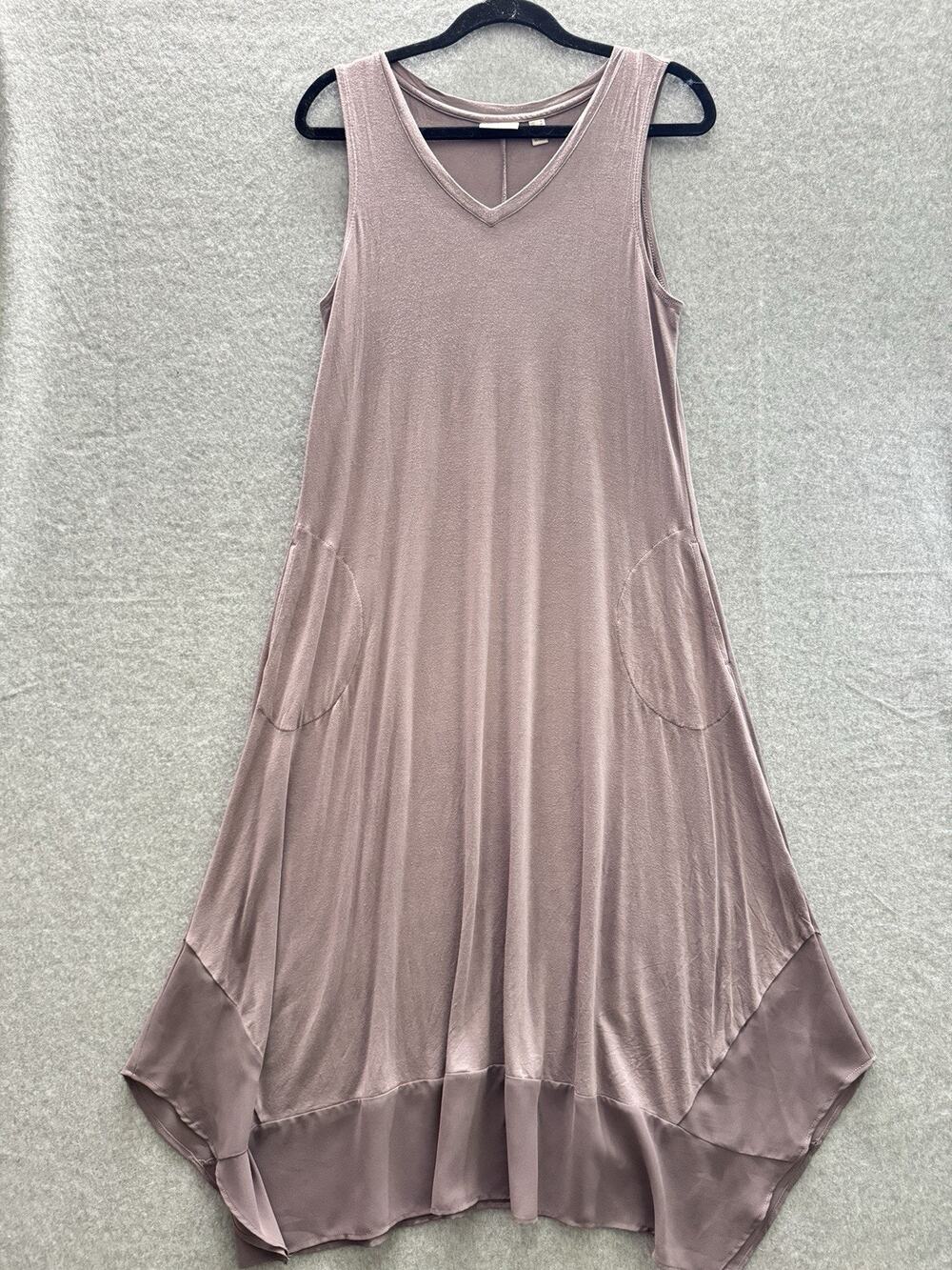 LOGO Lori Goldstein Flowy Maxi Dress Sz S Dusty Purple Asymmetrical Hem Relaxed